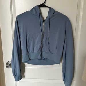 Cropped Blue Zip-up Hoodie